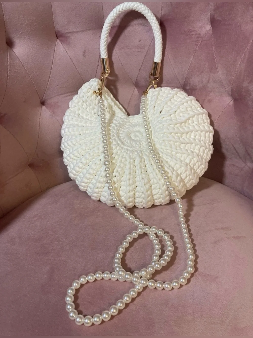 Light Blue Crochet Round  Bag
